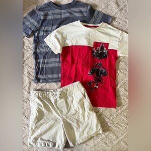 Boys (8) T-Shirt & Shorts Bundle - Short Sleeved Shirts & Cargo Shorts, Lot Of 3